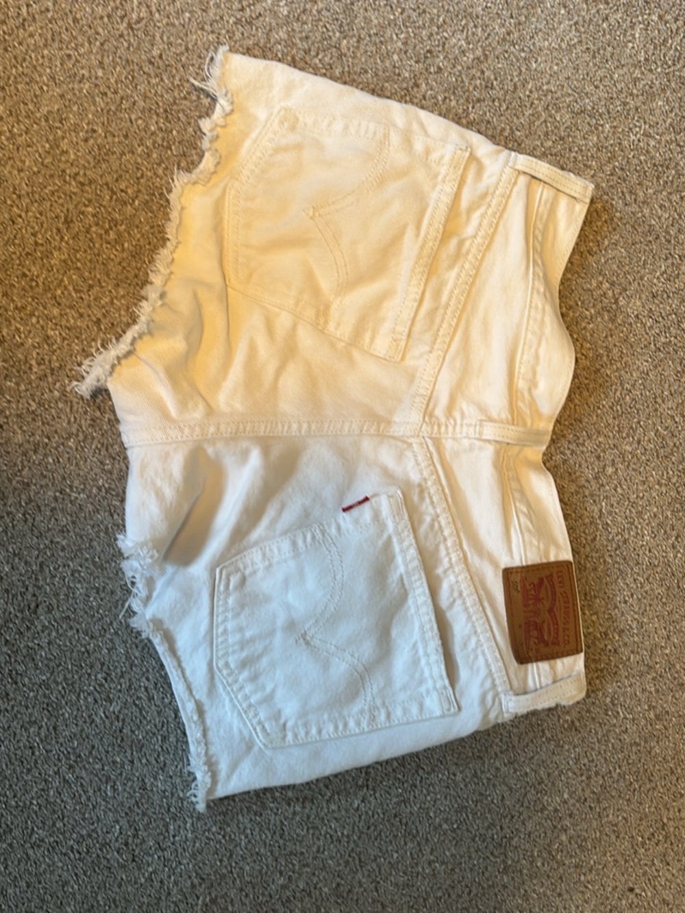 Levi's White Denim Frayed Hem Shorts